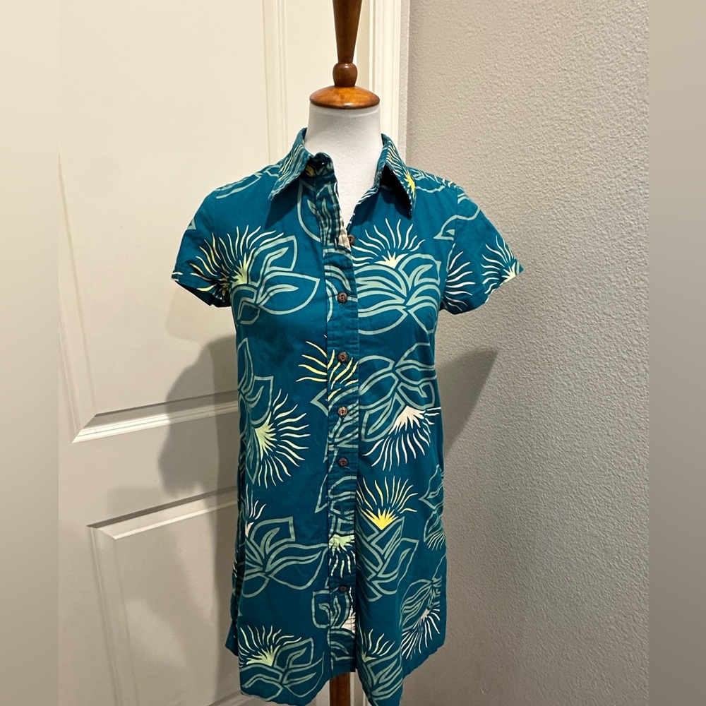 🚫SOLD Vintage Sig ZaneTeal Floral Button-Up Dress